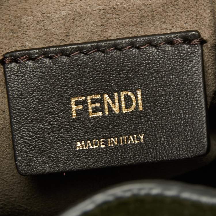 Pre Owned Fendi Green/Black Leather and Suede Mini Mon Tresor Drawstring Bucket Bag