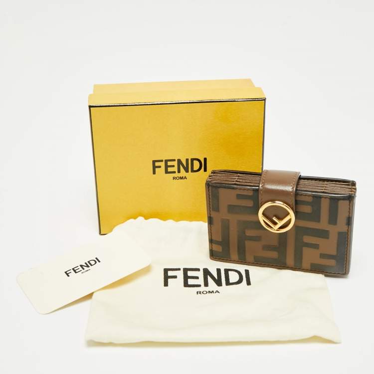 Pre Owned Fendi Tobacco Zucca Leather Maya Card Holder