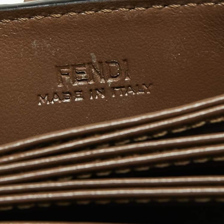 Pre Owned Fendi Tobacco Zucca Leather Maya Card Holder