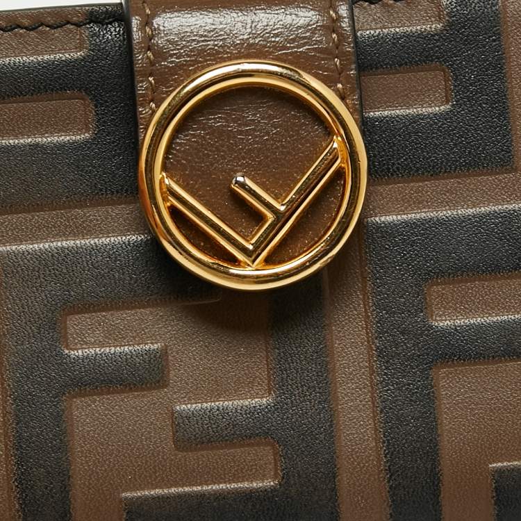 Pre Owned Fendi Tobacco Zucca Leather Maya Card Holder