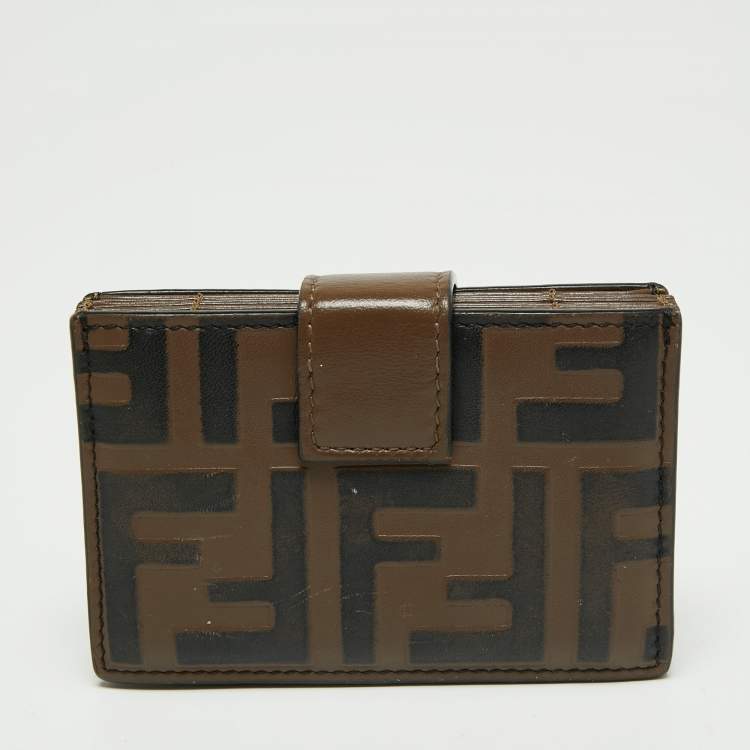 Pre Owned Fendi Tobacco Zucca Leather Maya Card Holder