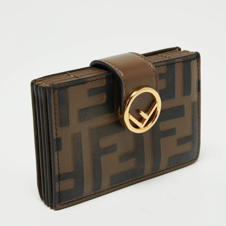 Pre Owned Fendi Tobacco Zucca Leather Maya Card Holder