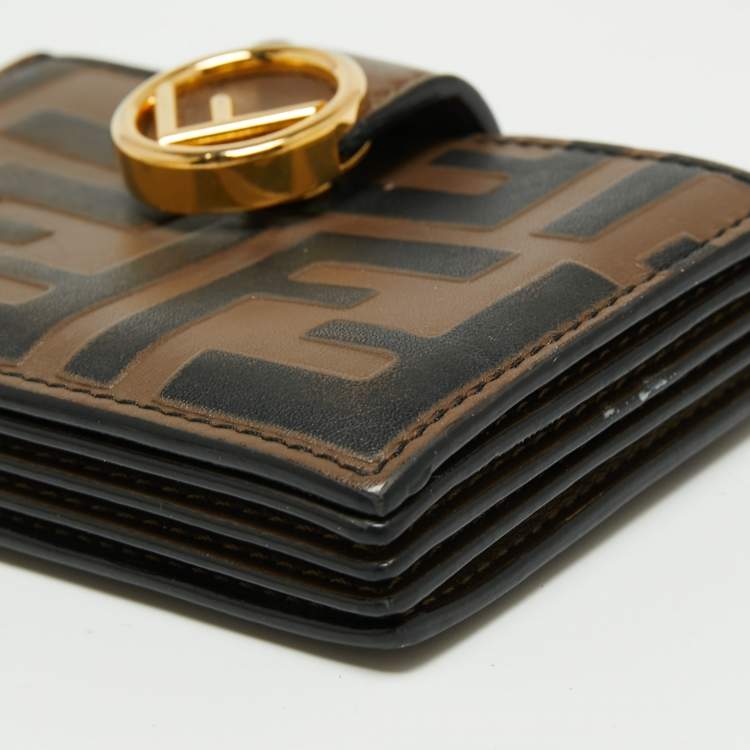 Pre Owned Fendi Tobacco Zucca Leather Maya Card Holder