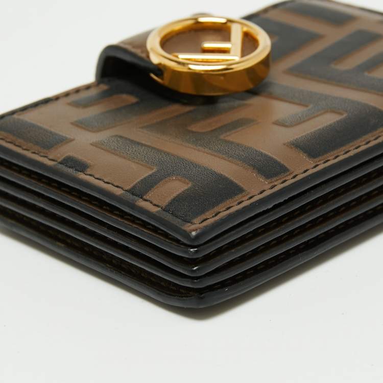 Pre Owned Fendi Tobacco Zucca Leather Maya Card Holder
