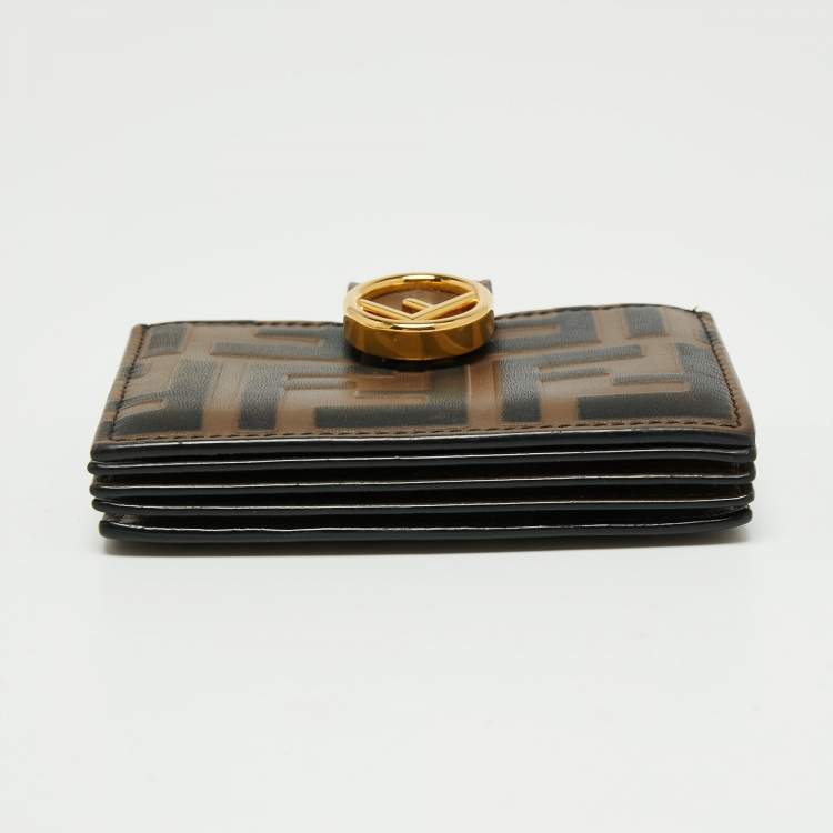 Pre Owned Fendi Tobacco Zucca Leather Maya Card Holder
