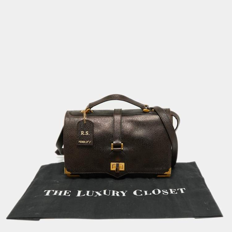 Pre Owned Fendi Dark Brown Textured Leather Classico No.1 Top Handle Bag