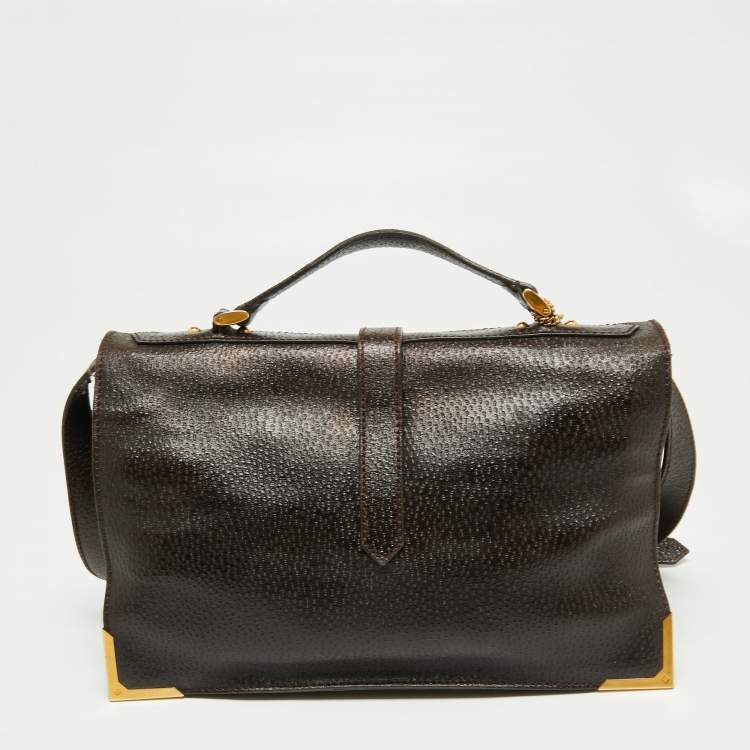 Pre Owned Fendi Dark Brown Textured Leather Classico No.1 Top Handle Bag