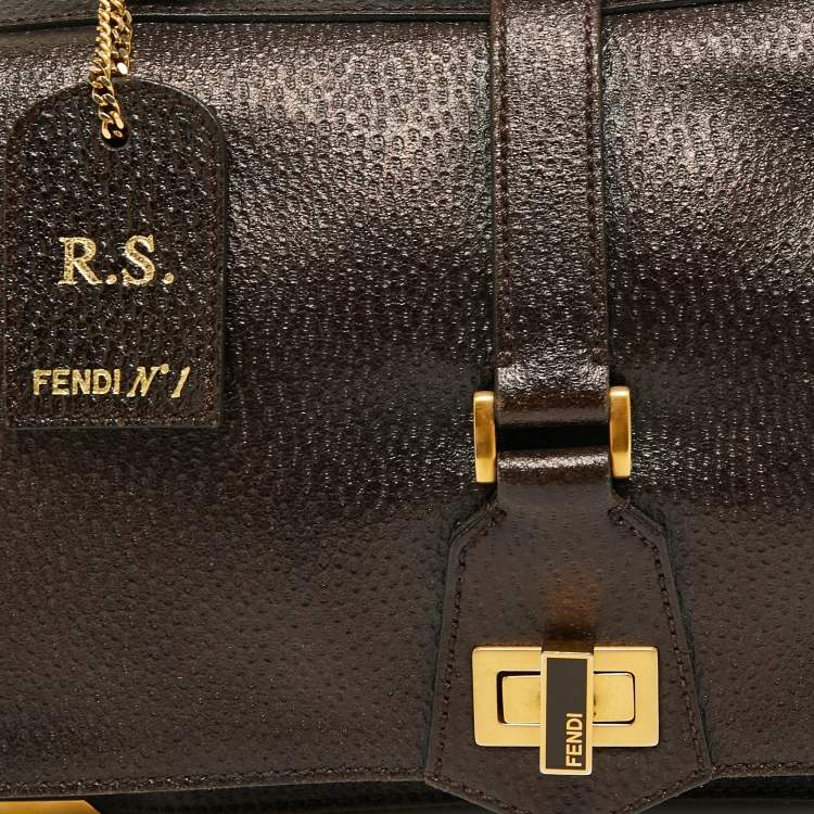 Pre Owned Fendi Dark Brown Textured Leather Classico No.1 Top Handle Bag