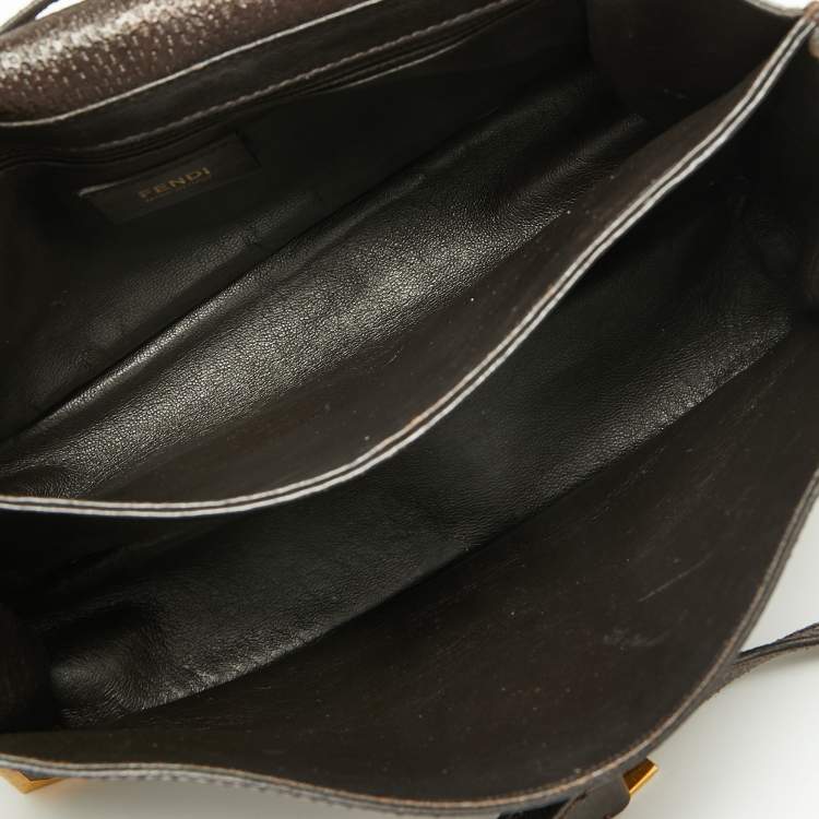 Pre Owned Fendi Dark Brown Textured Leather Classico No.1 Top Handle Bag