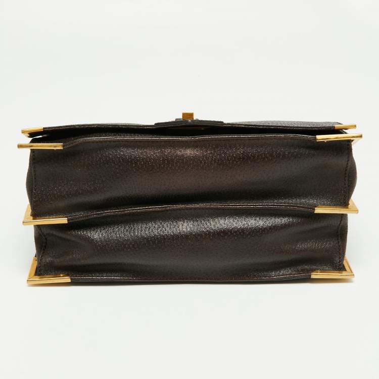 Pre Owned Fendi Dark Brown Textured Leather Classico No.1 Top Handle Bag
