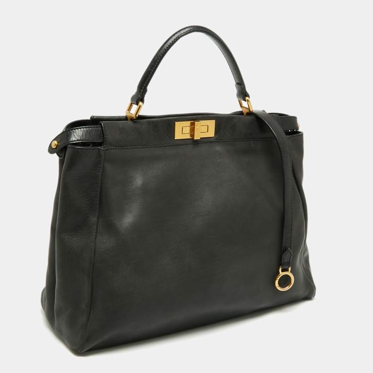 Pre Owned Fendi Black Leather Large Peekaboo Top Handle Bag