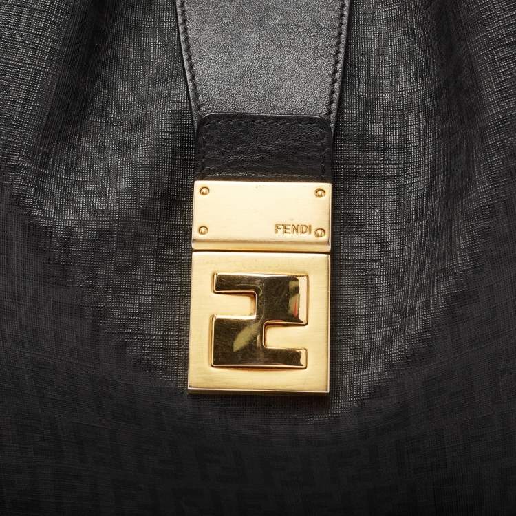 Pre Owned Fendi Black Zucchino Coated Canvas and Leather Hobo