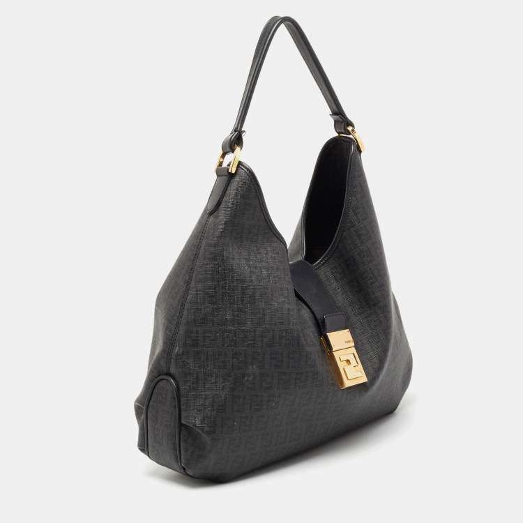 Pre Owned Fendi Black Zucchino Coated Canvas and Leather Hobo