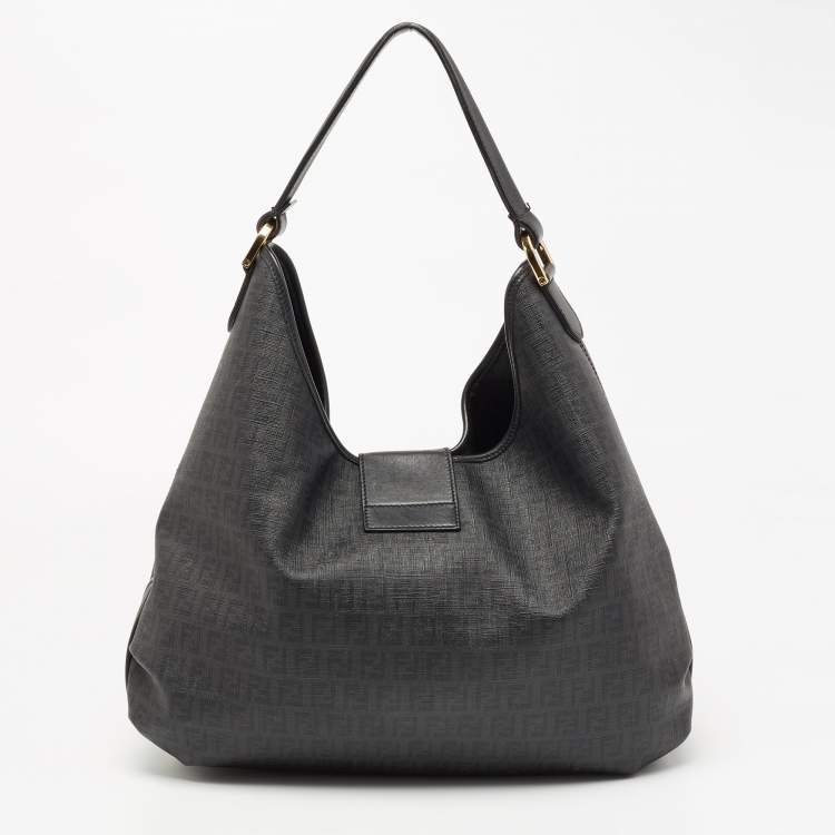 Pre Owned Fendi Black Zucchino Coated Canvas and Leather Hobo