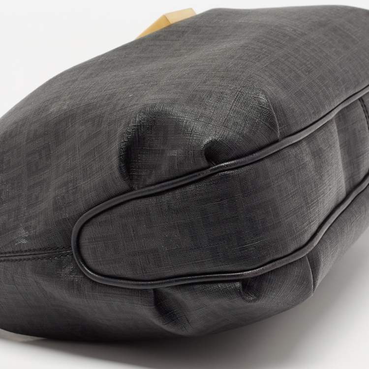 Pre Owned Fendi Black Zucchino Coated Canvas and Leather Hobo