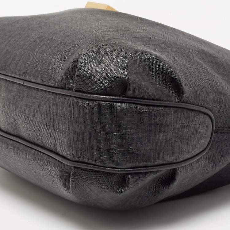 Pre Owned Fendi Black Zucchino Coated Canvas and Leather Hobo