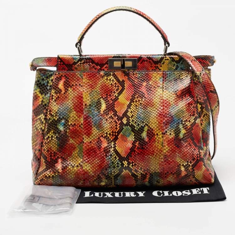 Pre Owned Fendi Multicolor Python Large Peekaboo Top Handle Bag