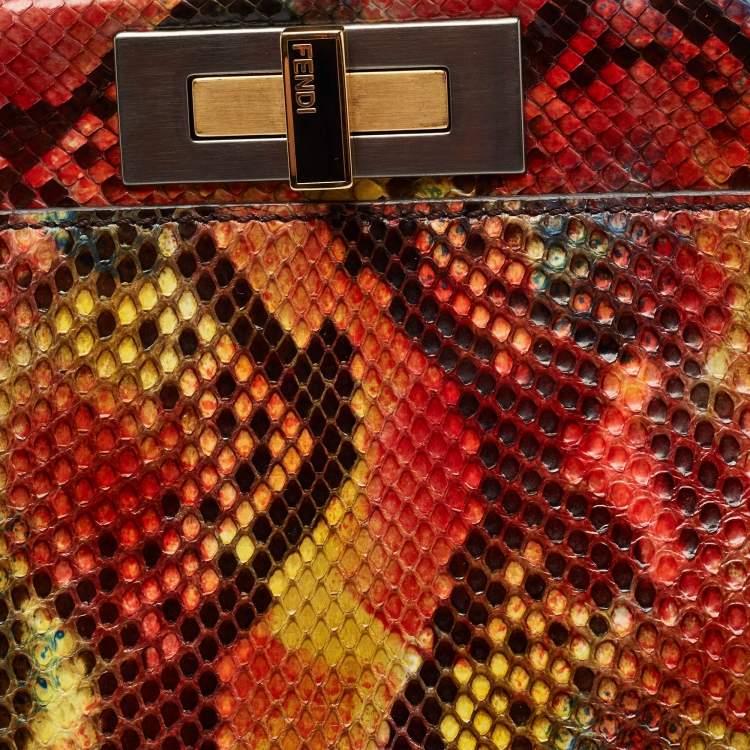 Pre Owned Fendi Multicolor Python Large Peekaboo Top Handle Bag