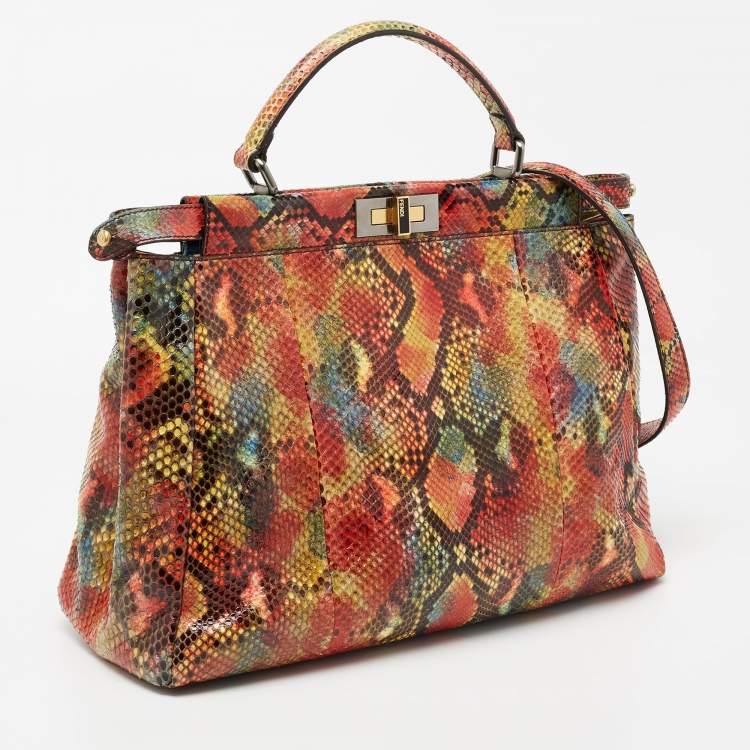 Pre Owned Fendi Multicolor Python Large Peekaboo Top Handle Bag