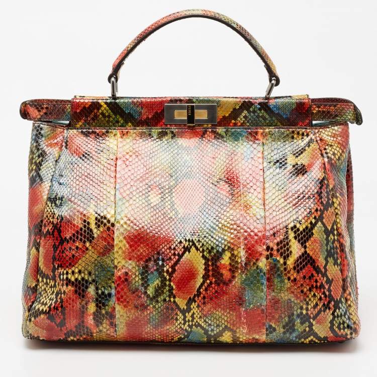 Pre Owned Fendi Multicolor Python Large Peekaboo Top Handle Bag