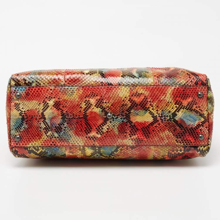 Pre Owned Fendi Multicolor Python Large Peekaboo Top Handle Bag