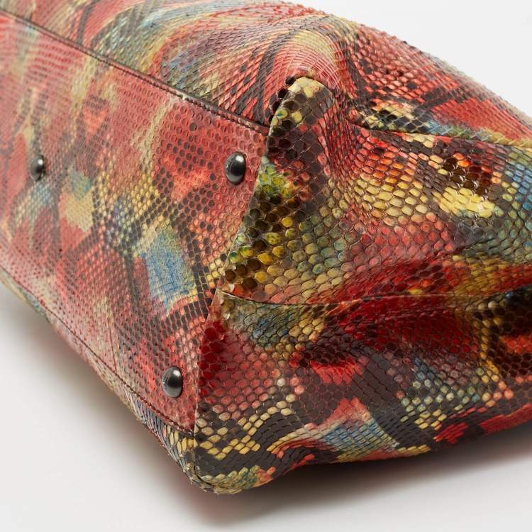 Pre Owned Fendi Multicolor Python Large Peekaboo Top Handle Bag