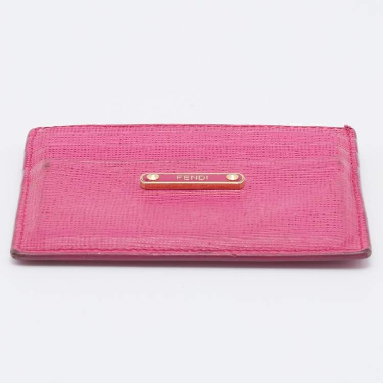 Pre Owned Fendi Pink Textured Leather Crayons Card Holder