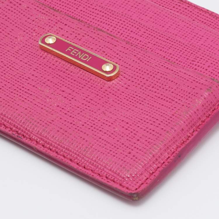 Pre Owned Fendi Pink Textured Leather Crayons Card Holder