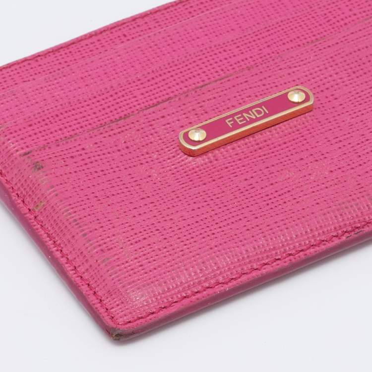 Pre Owned Fendi Pink Textured Leather Crayons Card Holder