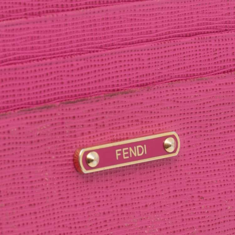 Pre Owned Fendi Pink Textured Leather Crayons Card Holder