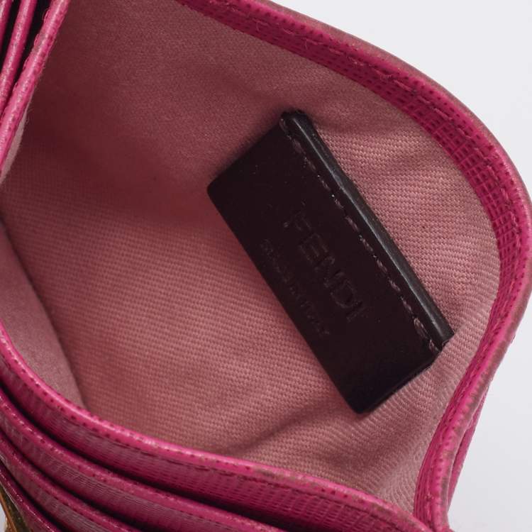 Pre Owned Fendi Pink Textured Leather Crayons Card Holder