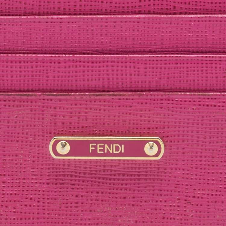 Pre Owned Fendi Pink Textured Leather Crayons Card Holder