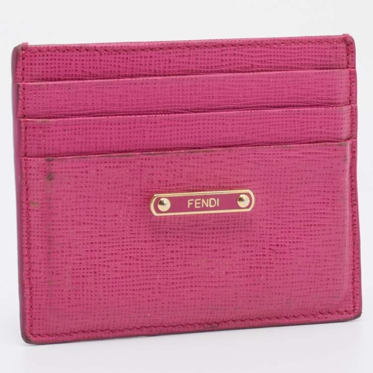Pre Owned Fendi Pink Textured Leather Crayons Card Holder