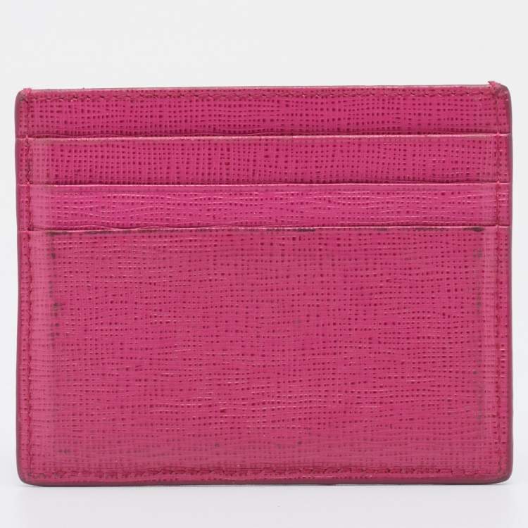 Pre Owned Fendi Pink Textured Leather Crayons Card Holder