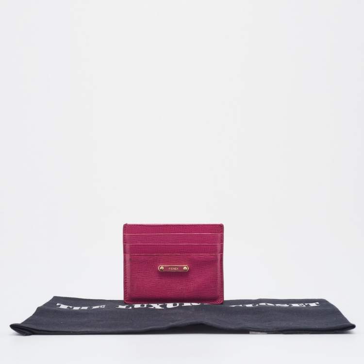 Pre Owned Fendi Pink Textured Leather Crayons Card Holder