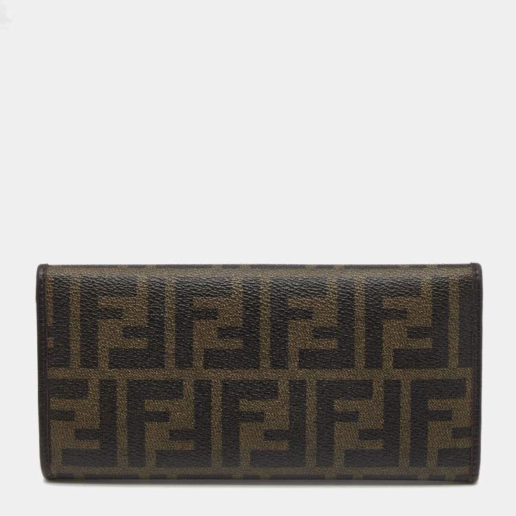 Pre Owned Fendi Tobacco Zucca Coated Canvas and Leather Flap Continental Wallet