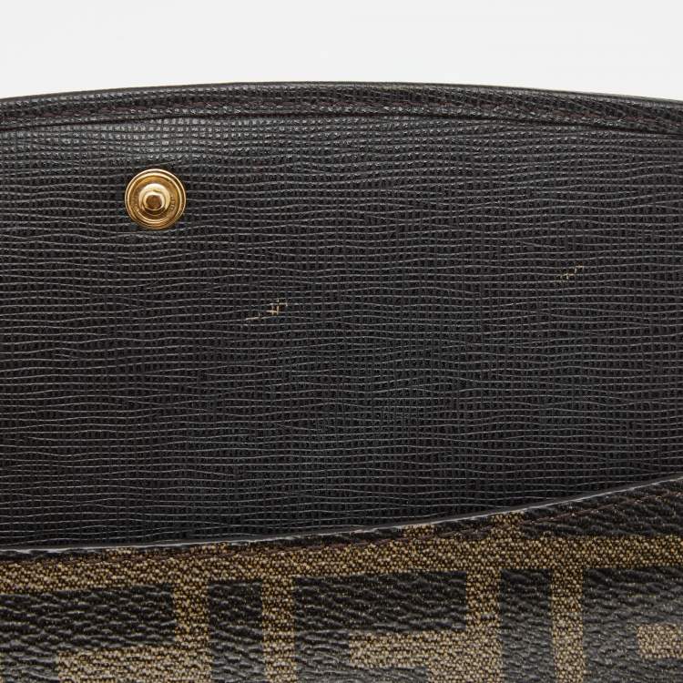 Pre Owned Fendi Tobacco Zucca Coated Canvas and Leather Flap Continental Wallet