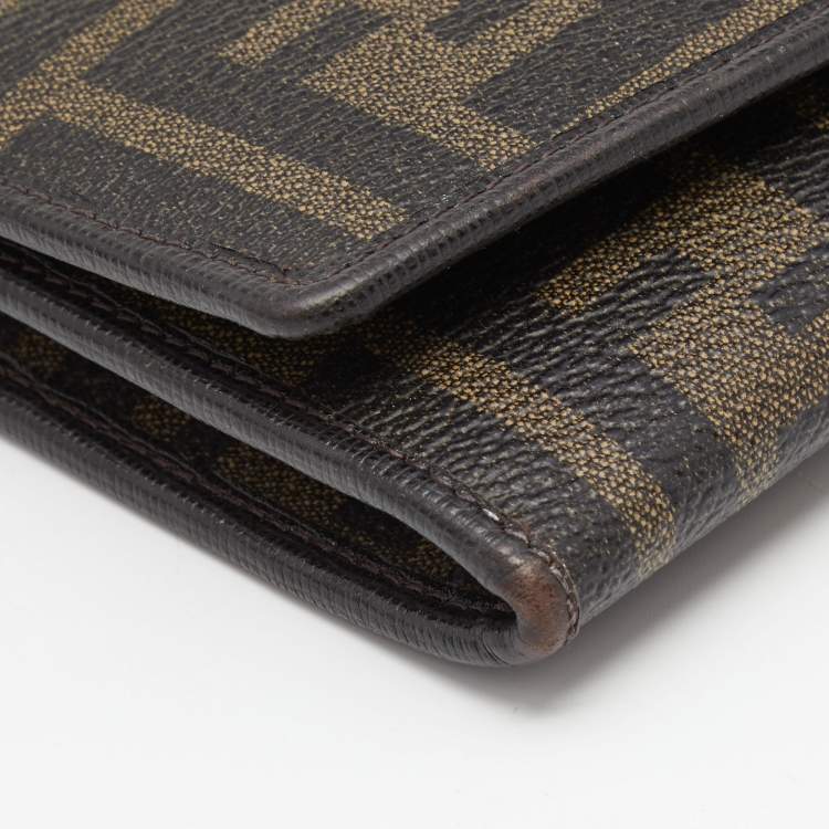 Pre Owned Fendi Tobacco Zucca Coated Canvas and Leather Flap Continental Wallet