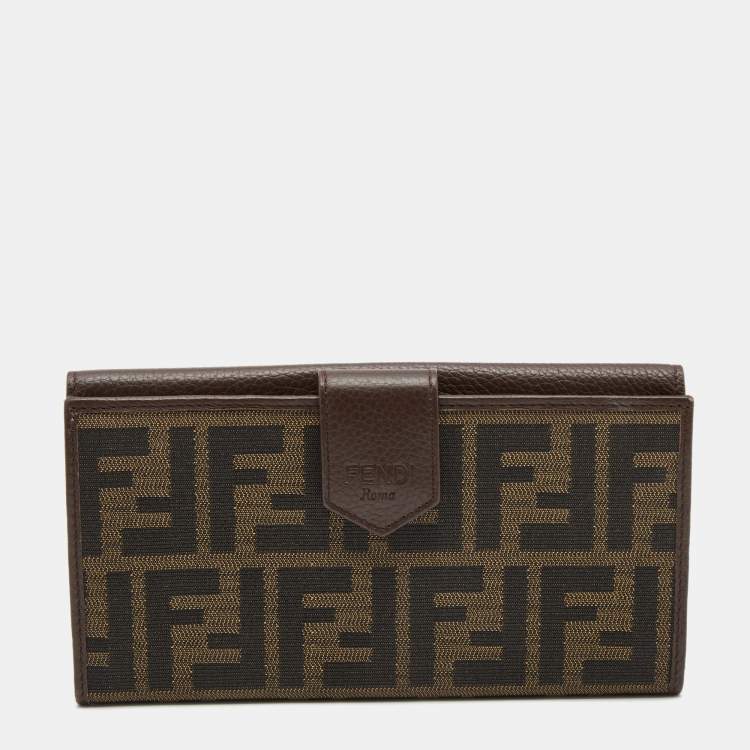Pre Owned Fendi Tobacco Zucca Canvas and Leather Turnlock Flap Continental Wallet