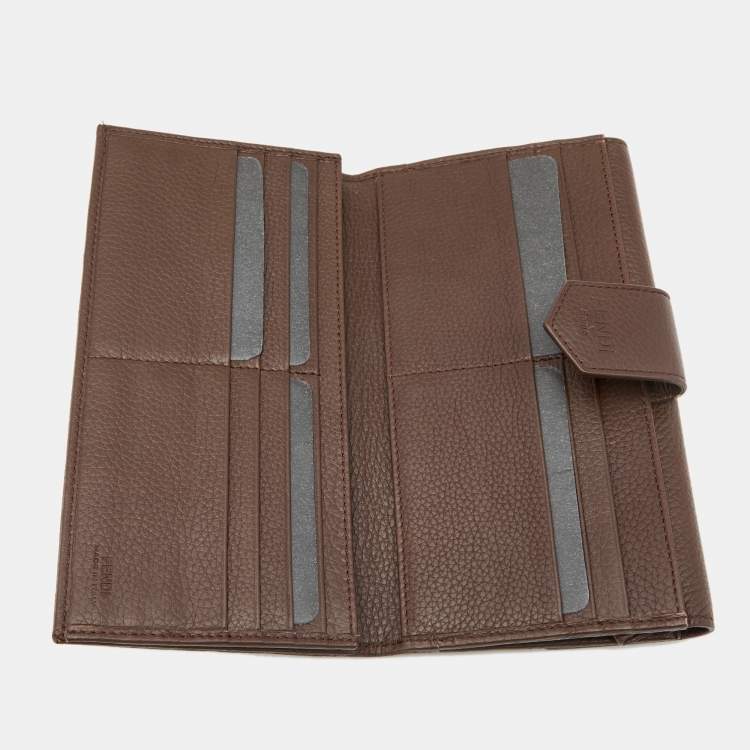 Pre Owned Fendi Tobacco Zucca Canvas and Leather Turnlock Flap Continental Wallet