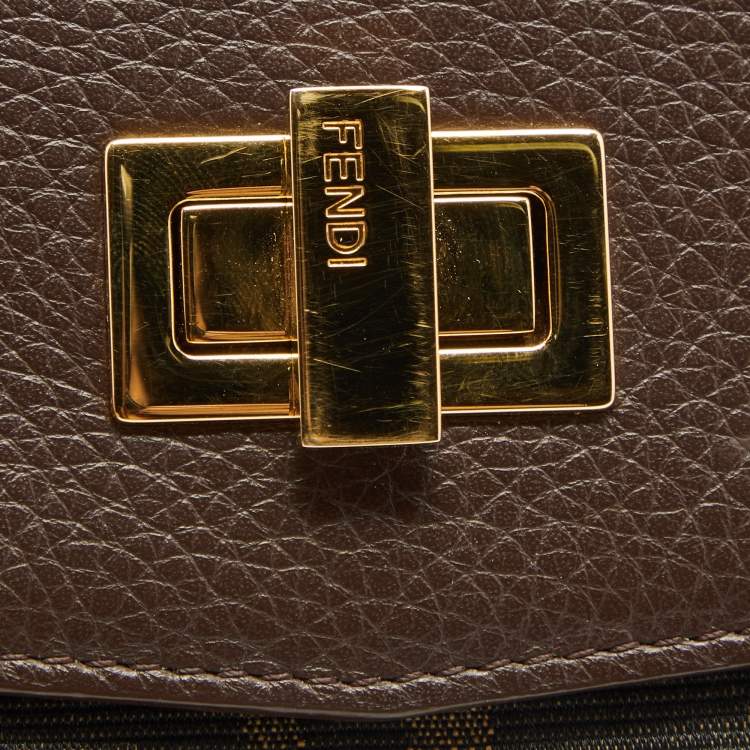 Pre Owned Fendi Tobacco Zucca Canvas and Leather Turnlock Flap Continental Wallet