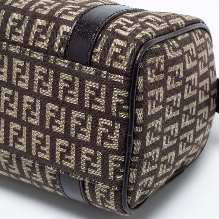 Pre Owned Fendi Beige/Brown Zucchino Canvas and Leather Mini Forever Bauletto Bag