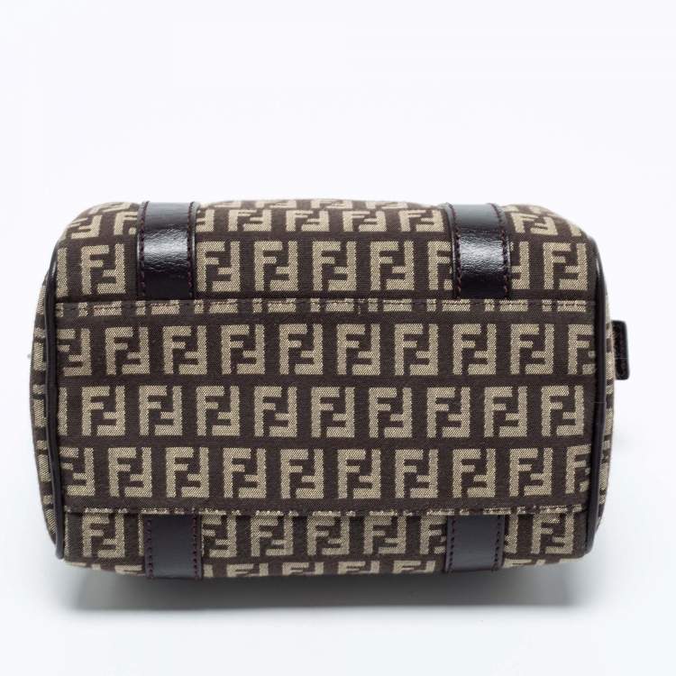 Pre Owned Fendi Beige/Brown Zucchino Canvas and Leather Mini Forever Bauletto Bag