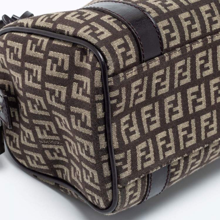 Pre Owned Fendi Beige/Brown Zucchino Canvas and Leather Mini Forever Bauletto Bag