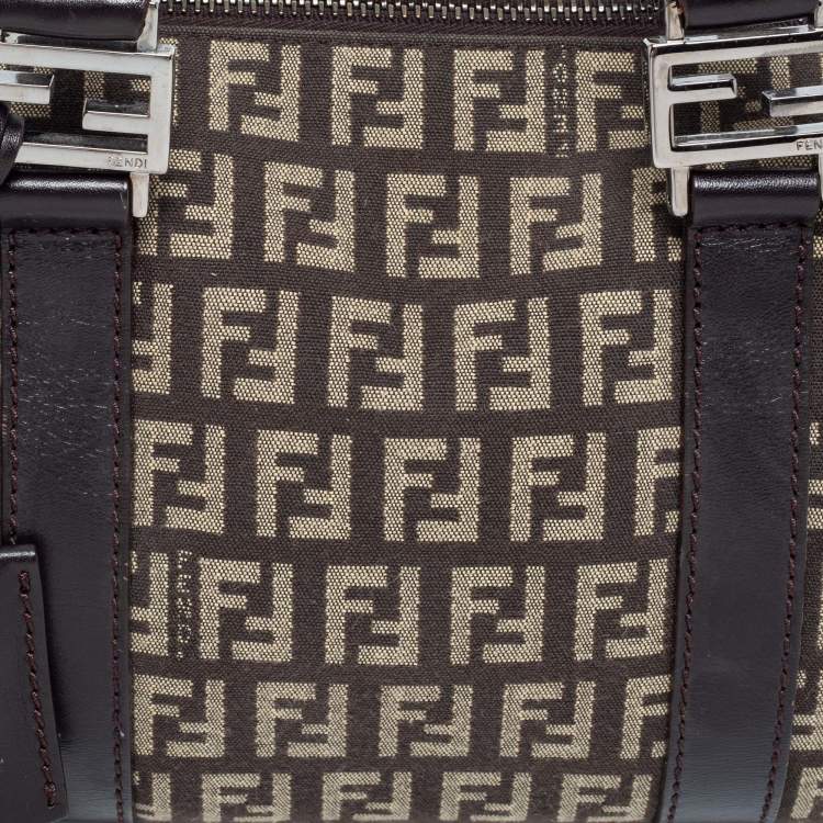 Pre Owned Fendi Beige/Brown Zucchino Canvas and Leather Mini Forever Bauletto Bag