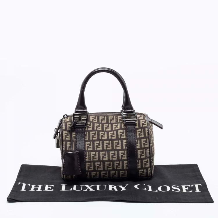 Pre Owned Fendi Beige/Brown Zucchino Canvas and Leather Mini Forever Bauletto Bag