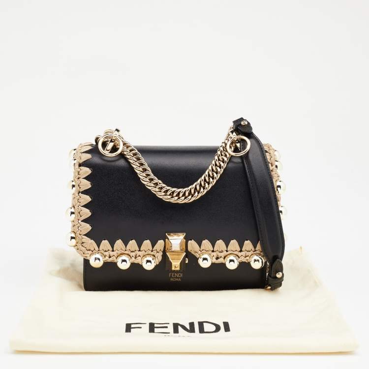 Pre Owned Fendi Black Leather Small Whipstitch Kan I Shoulder Bag