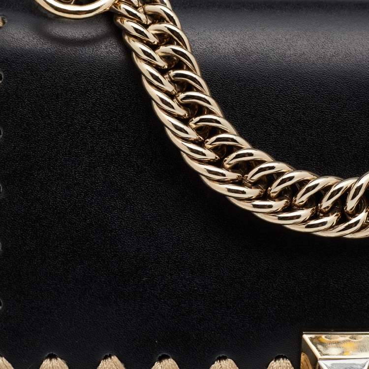 Pre Owned Fendi Black Leather Small Whipstitch Kan I Shoulder Bag