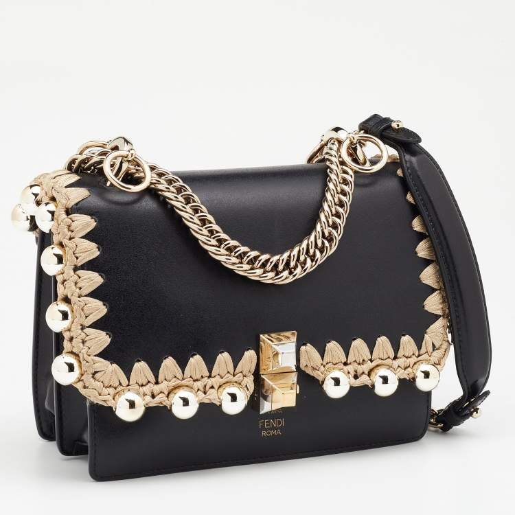 Pre Owned Fendi Black Leather Small Whipstitch Kan I Shoulder Bag
