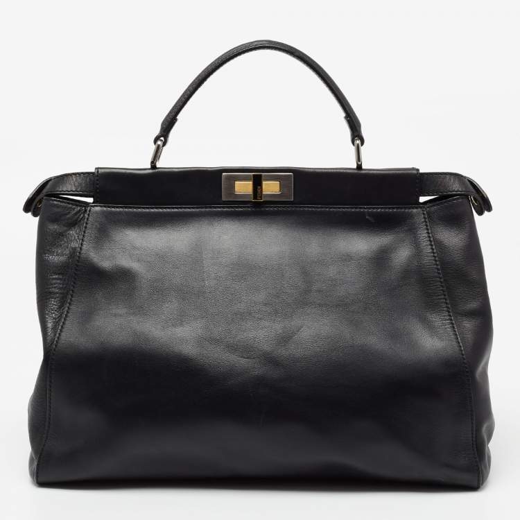 Pre Owned Fendi Black Leather Large Peekaboo Top Handle Bag